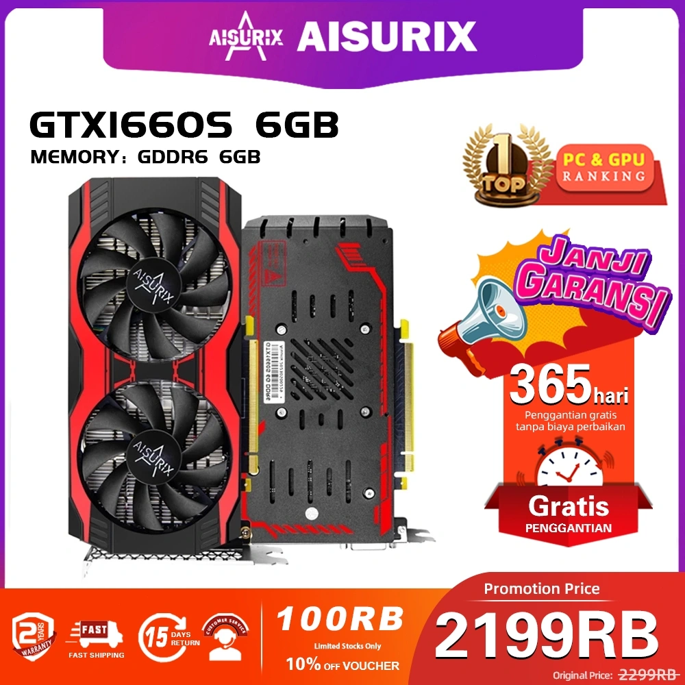 AISURIX VGA Card GTX 1660 Super 6GB Graphics Card GDDR6 192BIT Computer GPU Video card for pc gaming