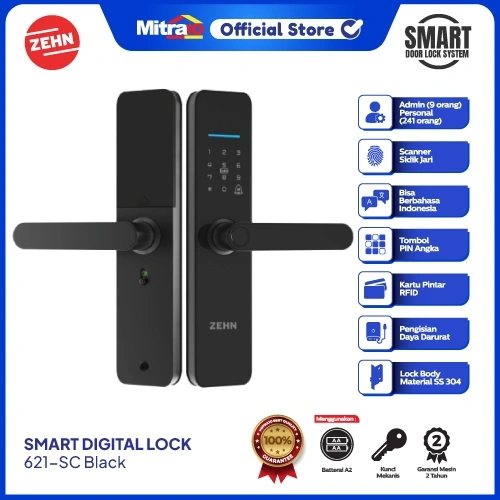 Digital Lock 621-SC Hitam - Fingerprint, Password - Zehn smart lock