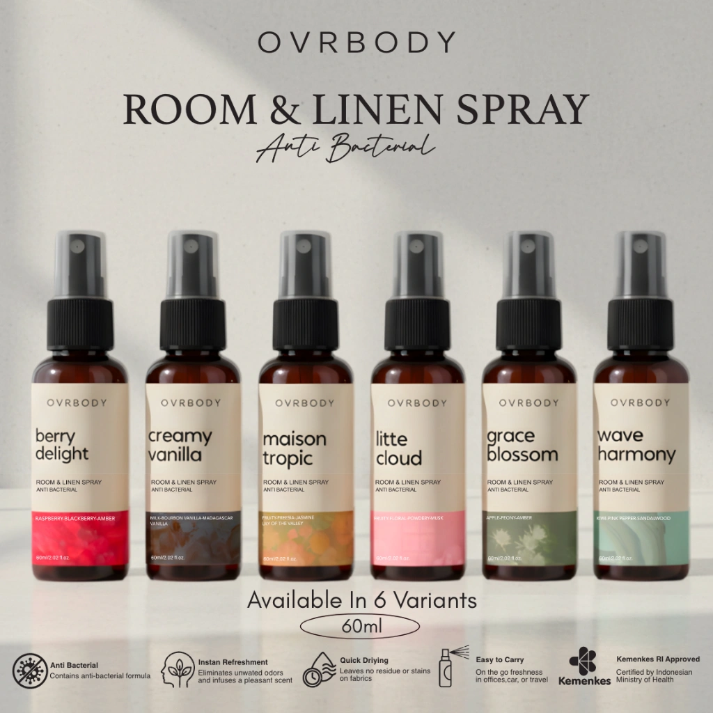 Ovrbody - Room & Linen Spray 60ml | Pengharum Ruangan & Anti Bacterial