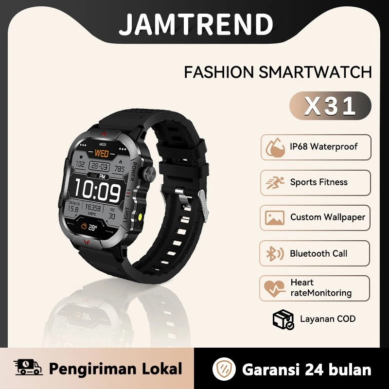 JAMTREND Smart twatch X31 Pintar OlahragaTahan IP68 Air PanggilanDukungan WhatsApp| Bluetooth Pria Pemantauan Kesehatan|Jam tangan olahraga untuk lari dan berenang |  Mendaki gunung dan bersepeda di luar ruangan | Tahan air profesional | Custom Wallpaper
