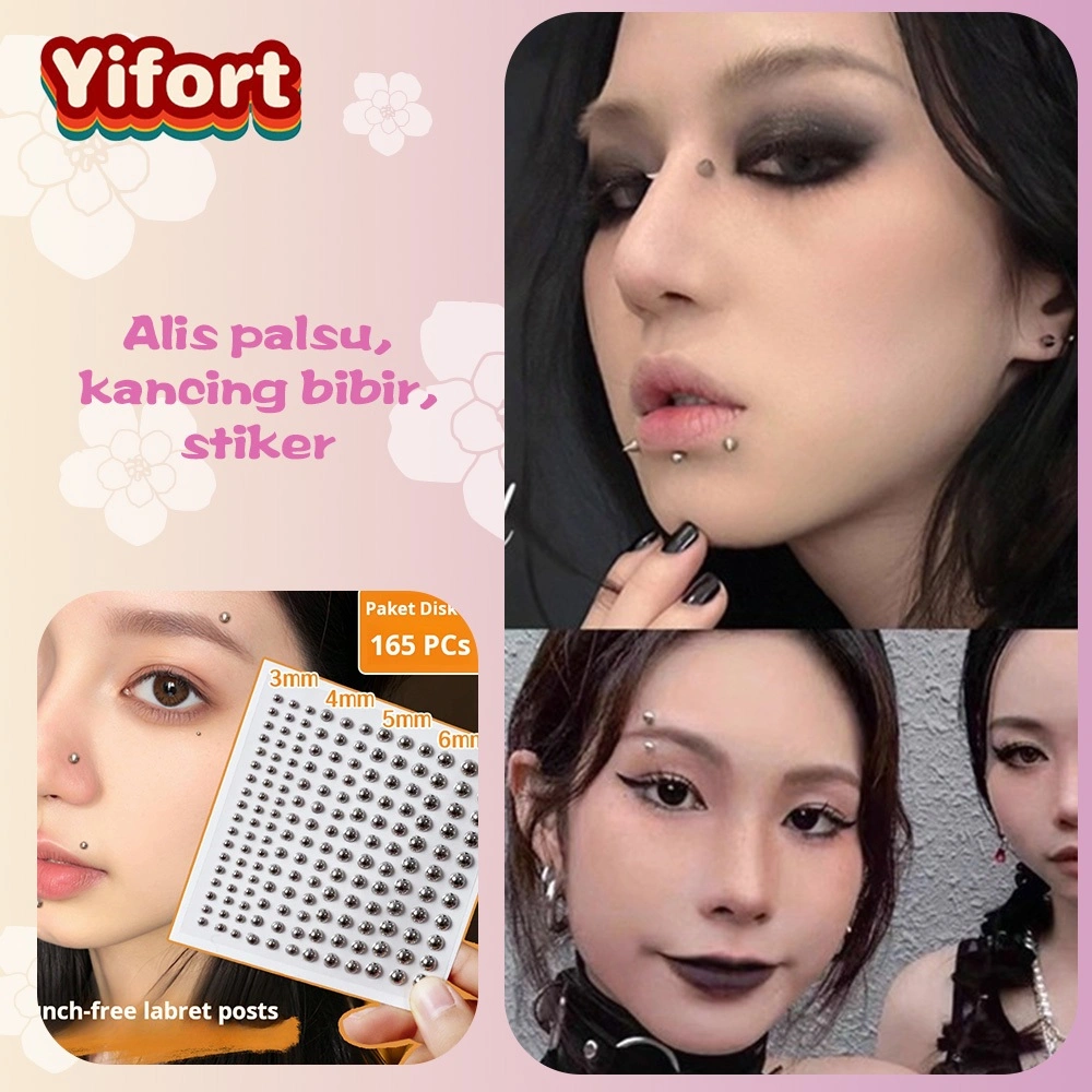 Yifort 165pcs Stiker Tindik Alis, Bibir, dan Hidung Palsu Tanpa Lubang dengan Gaya Edgy Punk, Aksesori Temporer Trendi untuk Wanita Modern