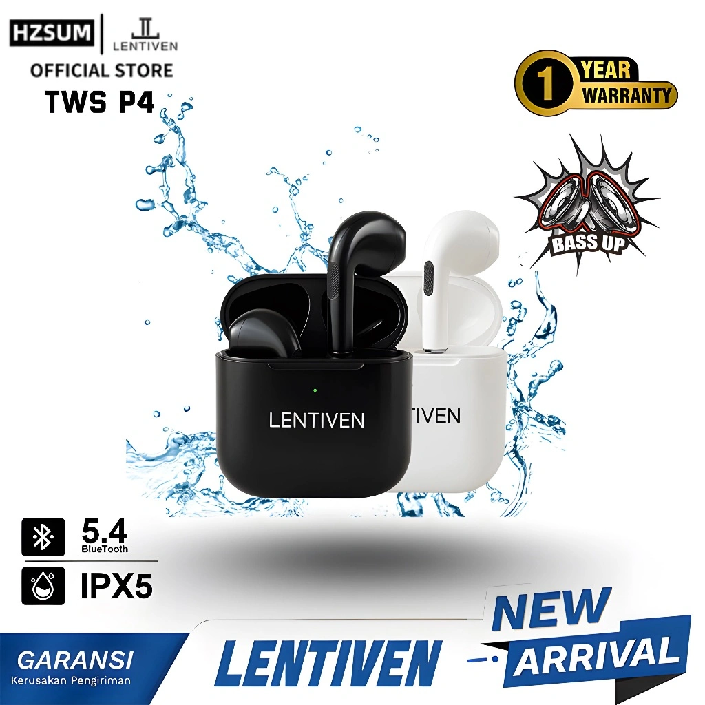HZSUM LENTIVEN TWS Headset Bluetooth With Mic Sentuh Olahraga Tahan Air Earphone Hedset HiFi Stereo Wireless PRO4-2