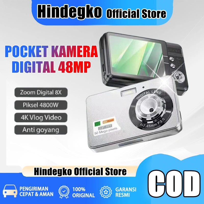 Kamera Digital 48MP 8X Zoom Kamera Digicam Layar Balik 180° LCD 2,4 Inci 4K Vlog Anti Goyang Filter Kamera Pocket untuk Hadiah Pemula Retro Kamera