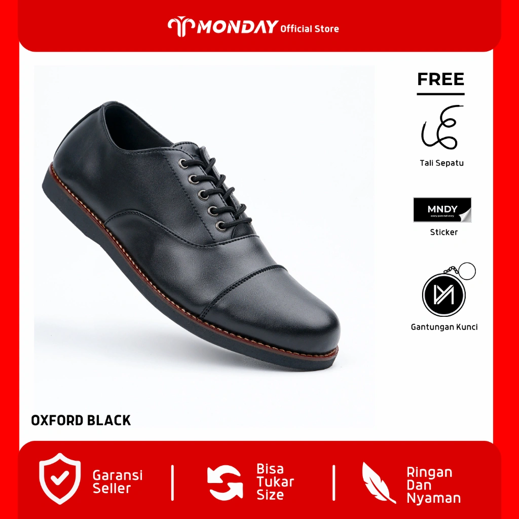 MONDAY Official - Oxford Black - Sepatu Pantofel Pria