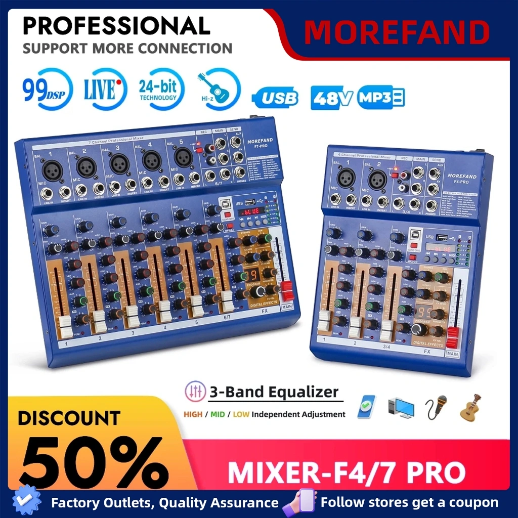 MOREFAND F4PRO Professional 4 Channel Audio Mixer 99 DSP Stage Mixer Audio Interface For Recording 12v Mixer With Equalizer equipment mikser audio mendukung peralatan Bluetooth/MP3/USB