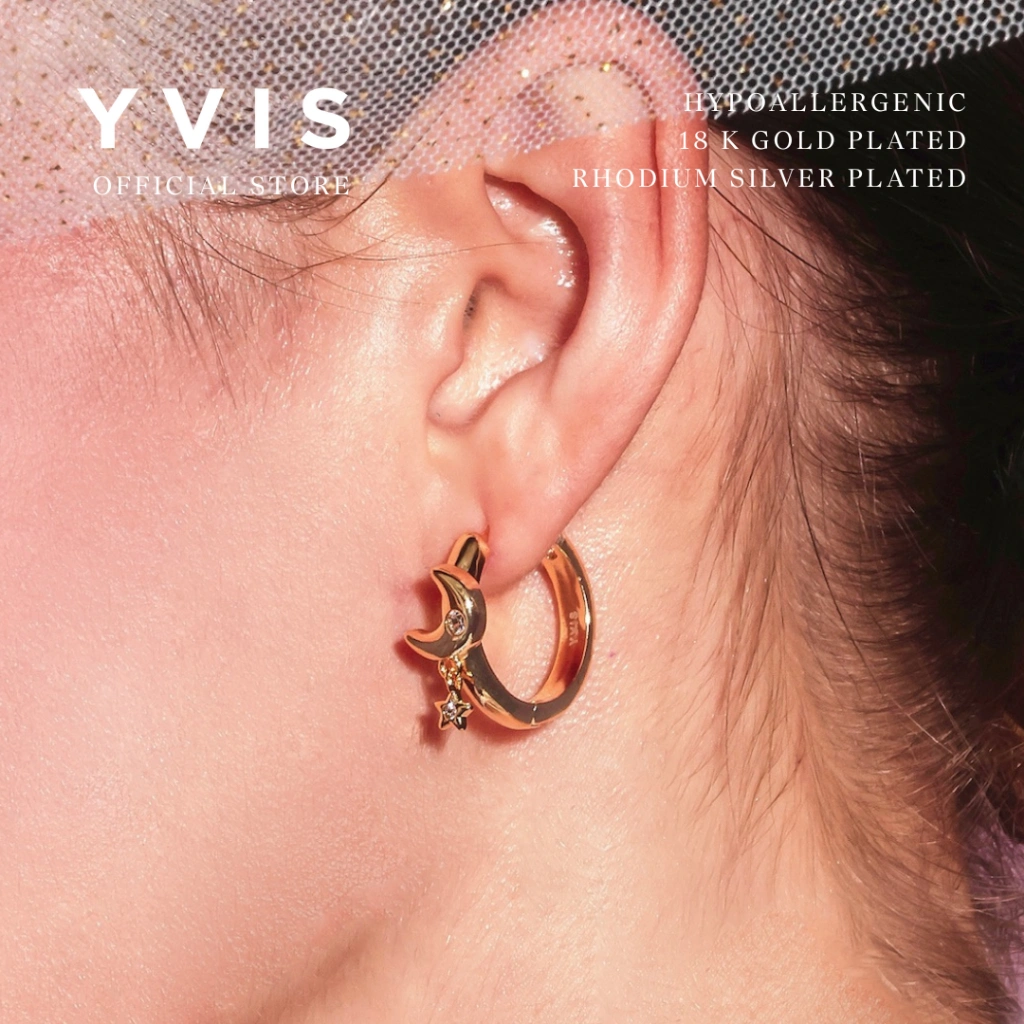 YVIS Sleepy Hoop - Anting Hypoallergenic Lapis Emas 18K dan Silver Rhodium Plated