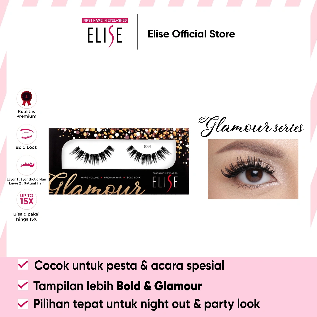 Bulu Mata Elise - Glamour 834 - Bulu Mata Semi Bold/Cocok untuk Glamour Makeup & Party Look