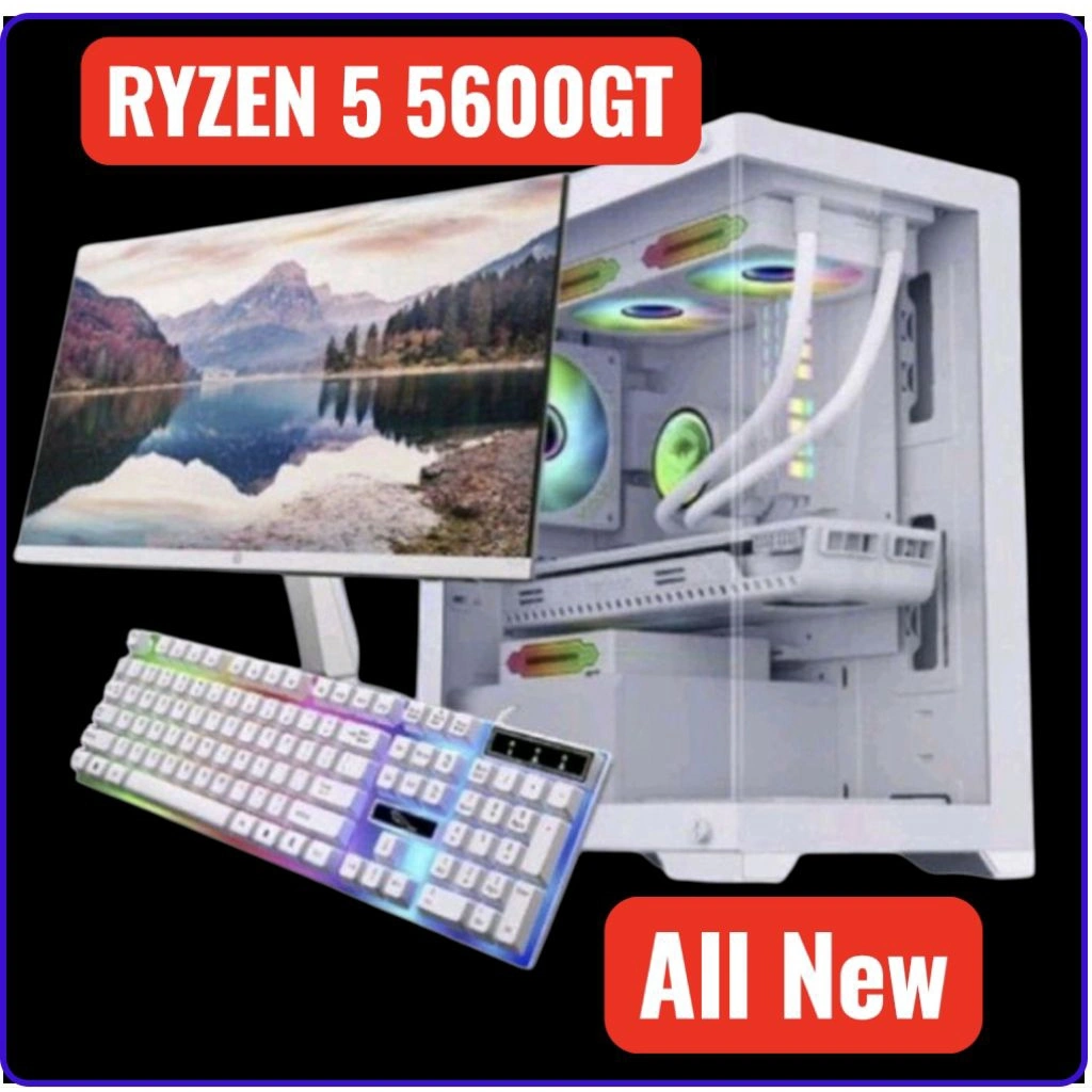Pc Cpu gaming Amd Ryzen 5 5600G /Ssd 128gb/Ram 16gb Ddr 4/LED 24 INC editing design FULL SET
