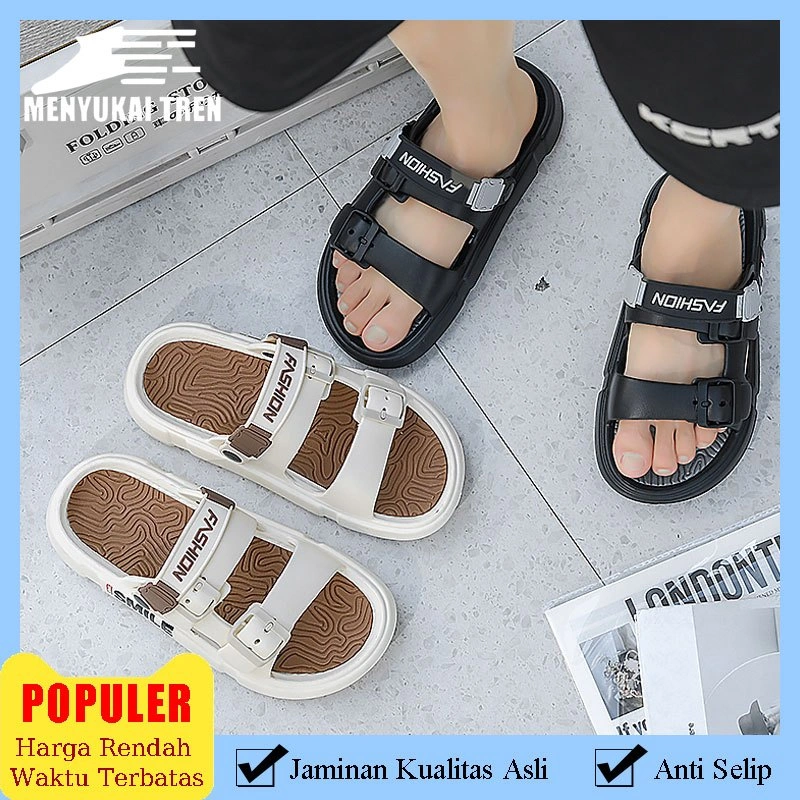 Sandal Slip On Pria Elastis Terbaru Empuk Tebal Full Karet Outdoor Sendal Pria Anti Slip Two Straps