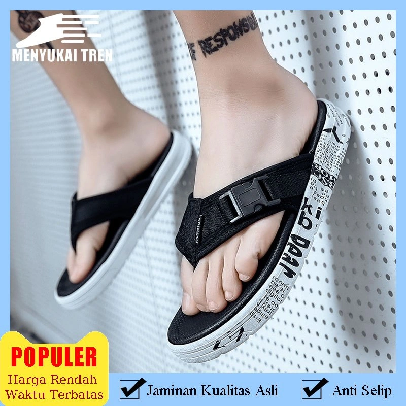 [COD + Kirim Hari ini] Sandal Jepit Pria Slide Fashion Non-Slip Sol karet tebal Sendal Jepit Pantai