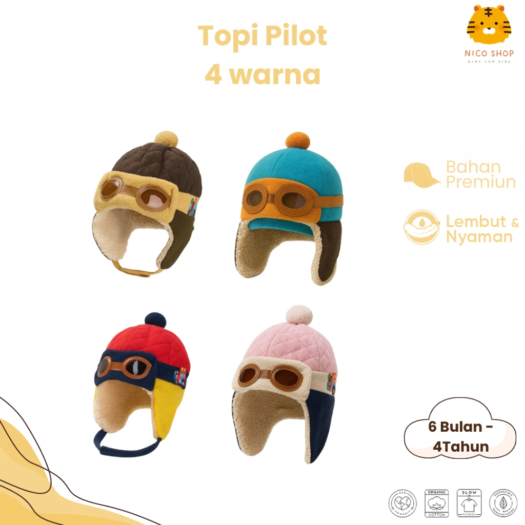 Nico Babyshop Topi Anak Import Model Pilot Warna Bahan Nyaman Dan Lembut