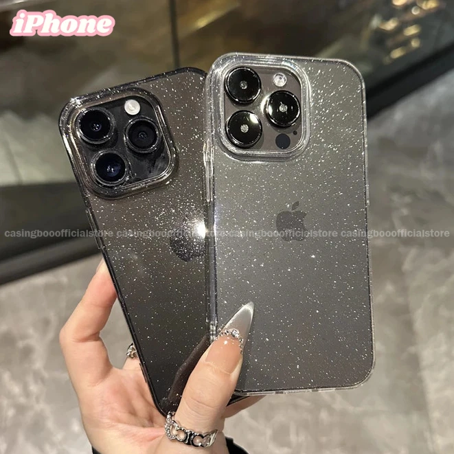 CASINGBOO - Transparent glitter phone case for iPhone 11 12 13 14 15 PROMAX 14 15 PLUS X XS XR XSMAX 6+ 7+ 8+ Fashion simple transparent glitter phone case