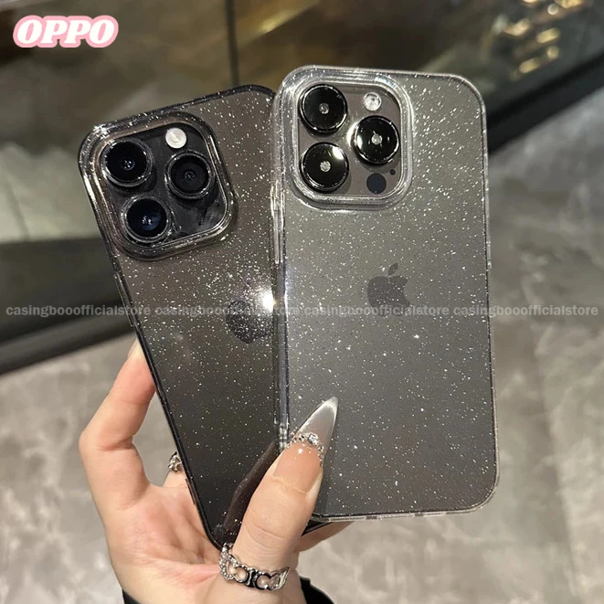 CASINGBOO - Transparent glitter phone case for OPPO A1 A3s A5 A7 A8 A9 A12 A15 A16 A17 A18 A31 A33 A38 A52 A53 A54 A55 A57 A58 A60 A74 A76 A77 A78 A79 A96 A98 F9 F11 F21s reno4 4f 5 5f 6 7 7z 8t Fashion simple transparent glitter phone case