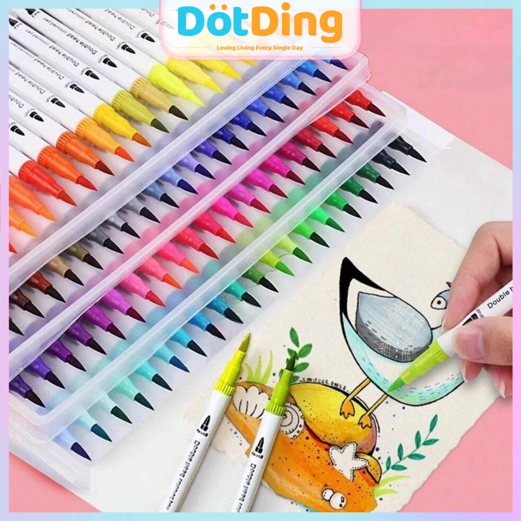 12/24/36/48/60/80/100/120 Warna Marker Sikat Kepala Berbasis Air Berbasis Soft Head Double-head Pena Watercolor Wol Warna Dicuci Soft Head Paw Set Stationery School Office Supplies H582