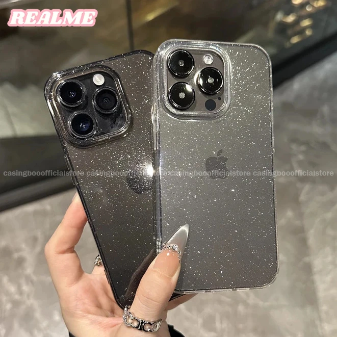 CASINGBOO - Transparent glitter phone case for realme 2pro 5 5i 5s 6i 7i 8 9i 10 11 C11 C12 C15 C17 C20 C21 C25 C30 C31 C33 C35 C55 C67 Narzo 20 50 50a prime N55 note50 Fashion simple transparent glitter phone case