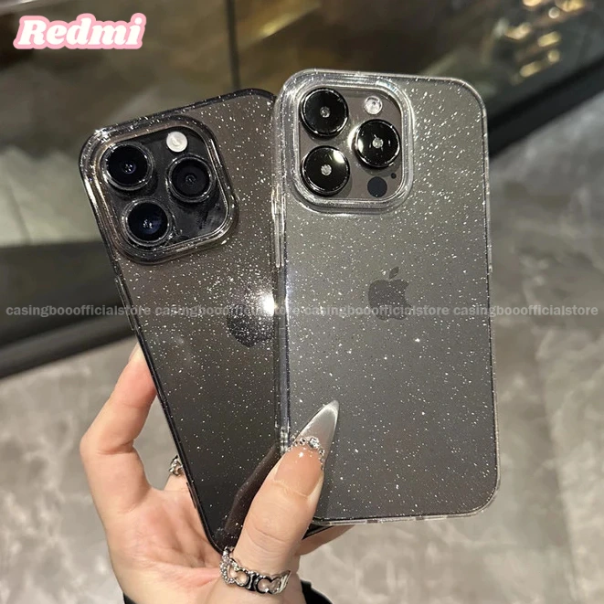 CASINGBOO - Transparent glitter phone case for Redmi A1 A2 A3 Redmi9 10 12 13 redmi note8 9 10 11 12 13 poco C40 C65 M3 M5s M6 X3 X5 X6 Fashion simple transparent glitter phone case