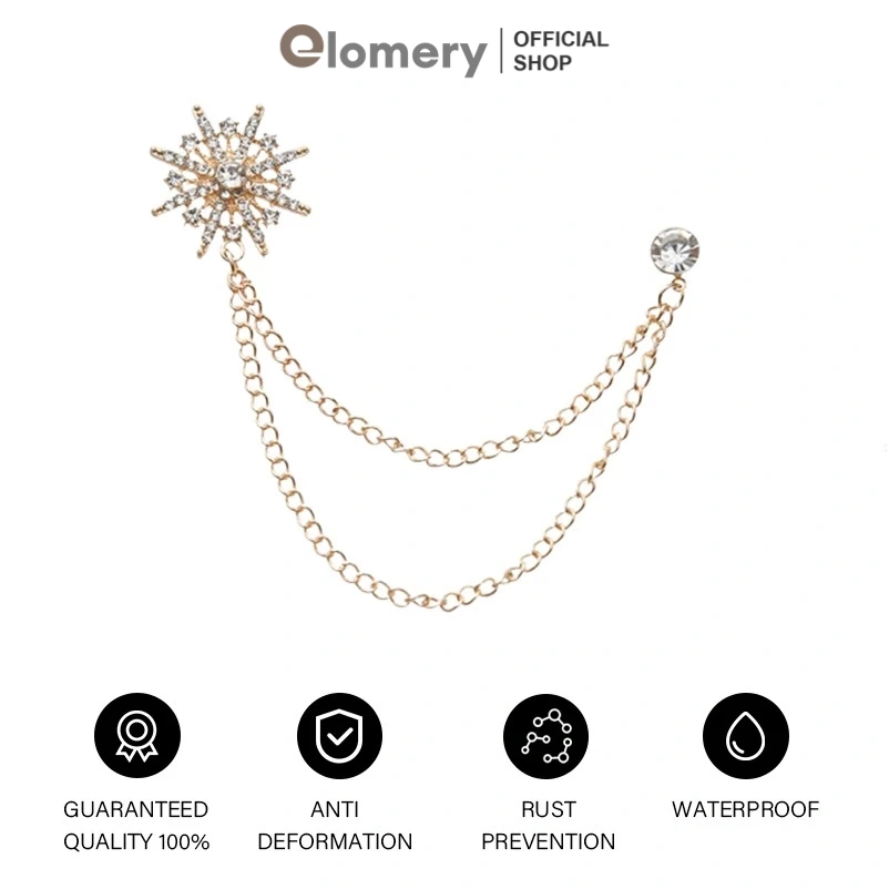 Elomery Bros Lapel Pin Jas Rantai Rumbai Bintang Brooch Pria Wanita Aksesoris Jas