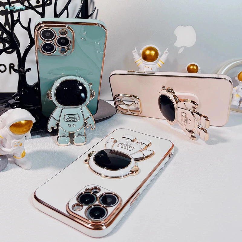 Pop Socket/Bracket Holder Handphone Multifungsi Bentuk Kartun Astronot/Holder Pelapisan Kartun Astronot Melipat Dudukan Telepon Malas Tablet Ipad Universal Desain Lucu-MJD