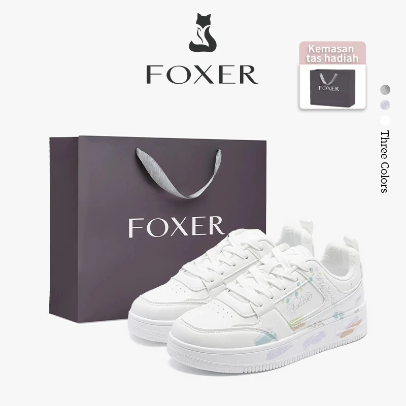 FOXER Sepatu Kets Putih Wanita Sepatu Olahraga Kasual Wanita Sepatu Kets Bersol Tebal