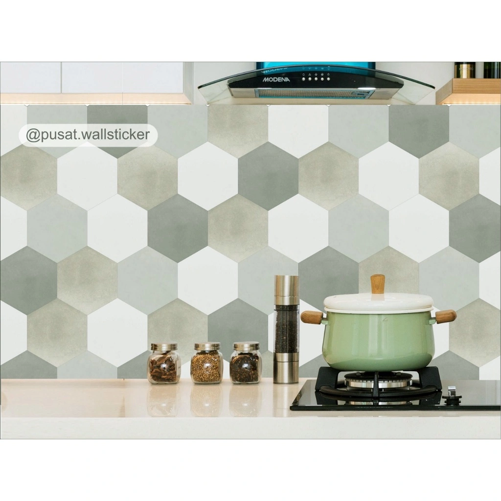 Wallsticker Kitchen Motive Hexagonal Best/Stiker Dapur Backsplash Vinyl Premium/Bisa Custom Ukuran dan Motif