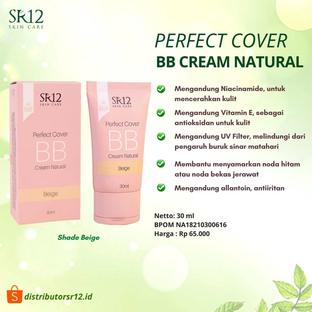 BB Cream SR12 Perfect Cover Natural Look Spf 20 Menutupi Flek Hitam Bekas Jerawat Mencerahkan Kulit Wajah