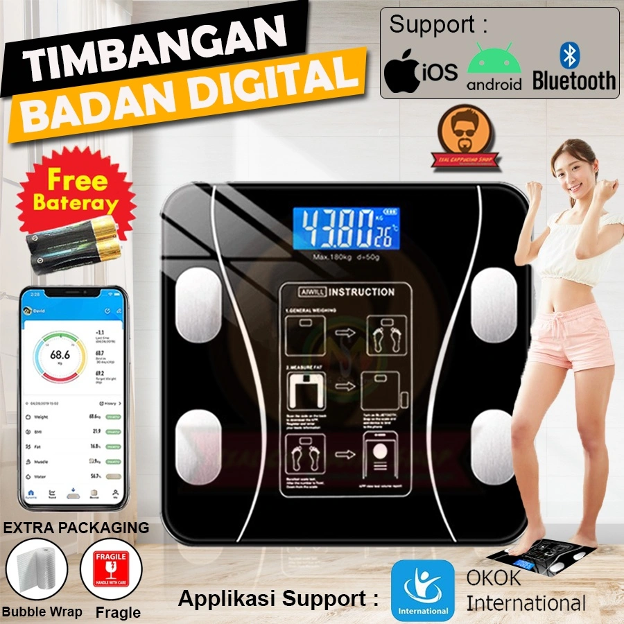 TIMBANGAN BADAN DIGITAL BADAN BODY FAT MONITOR WITH APP SMART WEIGHT SCALE / TIMBANGAN BADAN PINTAR
