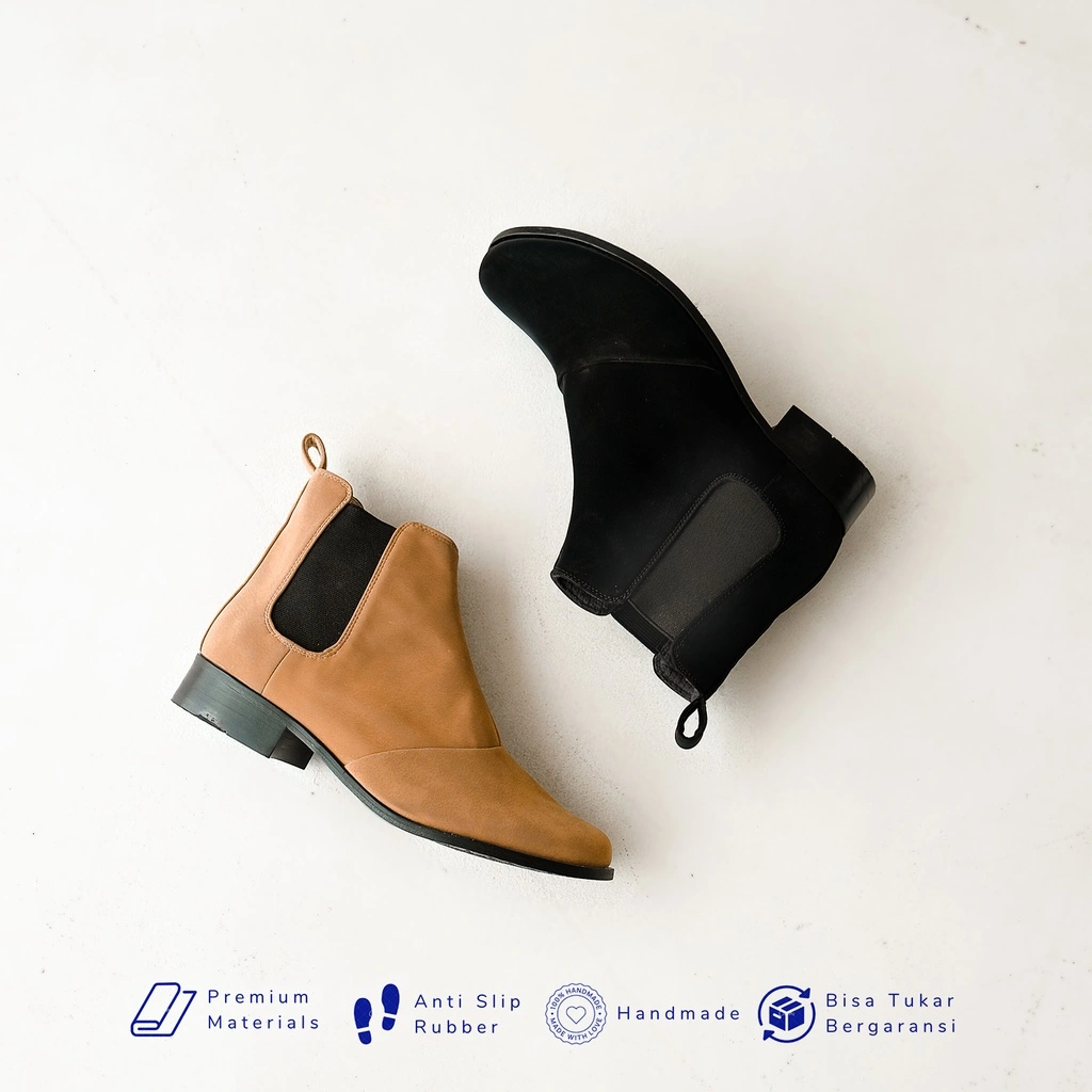 La Vita E Bella Chelsea Sepatu Ankle Boots Unisex Wanita Pria Musim Dingin Elastik tinggi 3cm [LU 1001]