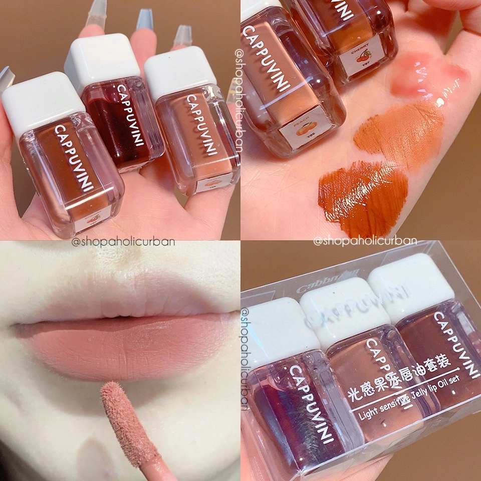 CAPPUVINI Crystal Lip Oil LipGloss Transparant Lip Oil Minyak Bibir Melembabkan Bibir Lip Care Waterproof Glossy Lip Plumper