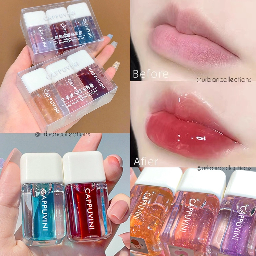 CAPPUVINI Lip Oil Crystal Lip Gloss Transparant LipGloss Lip Oil Melembabkan Bibir Shimmer Lip Care Waterproof Glossy Lip Plumper