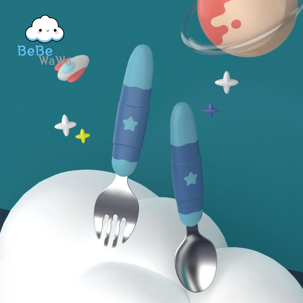 BeBeWaWa Stainless Baby Spoon & Fork Set - Sendok & Garpu Makan Bayi & Anak