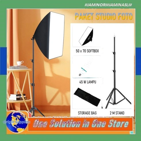 Softbox Lighting Studio Midio A2 Single Socket E27 Lampu Studio Foto Plus Light Stand Tripod Stand dan Lampu