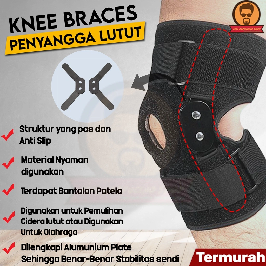 Deker Lutut Alumunium Plate Strap Knee Support Deker penyangga Lutut Knee Pad Strap