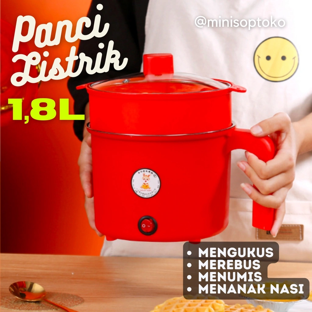 Panci Listrik Kukus Elektrik Fry Pan Electric Cooker Portable Travel Serbaguna Multifungsi Stainless 1.8L