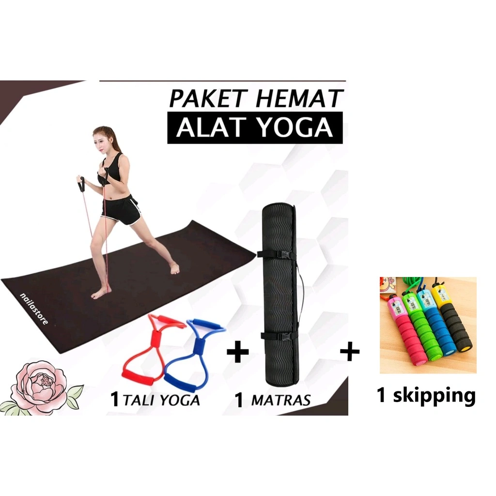 paket olahraga hemat matras tali yoga strech dan skipping lompat tali fitness