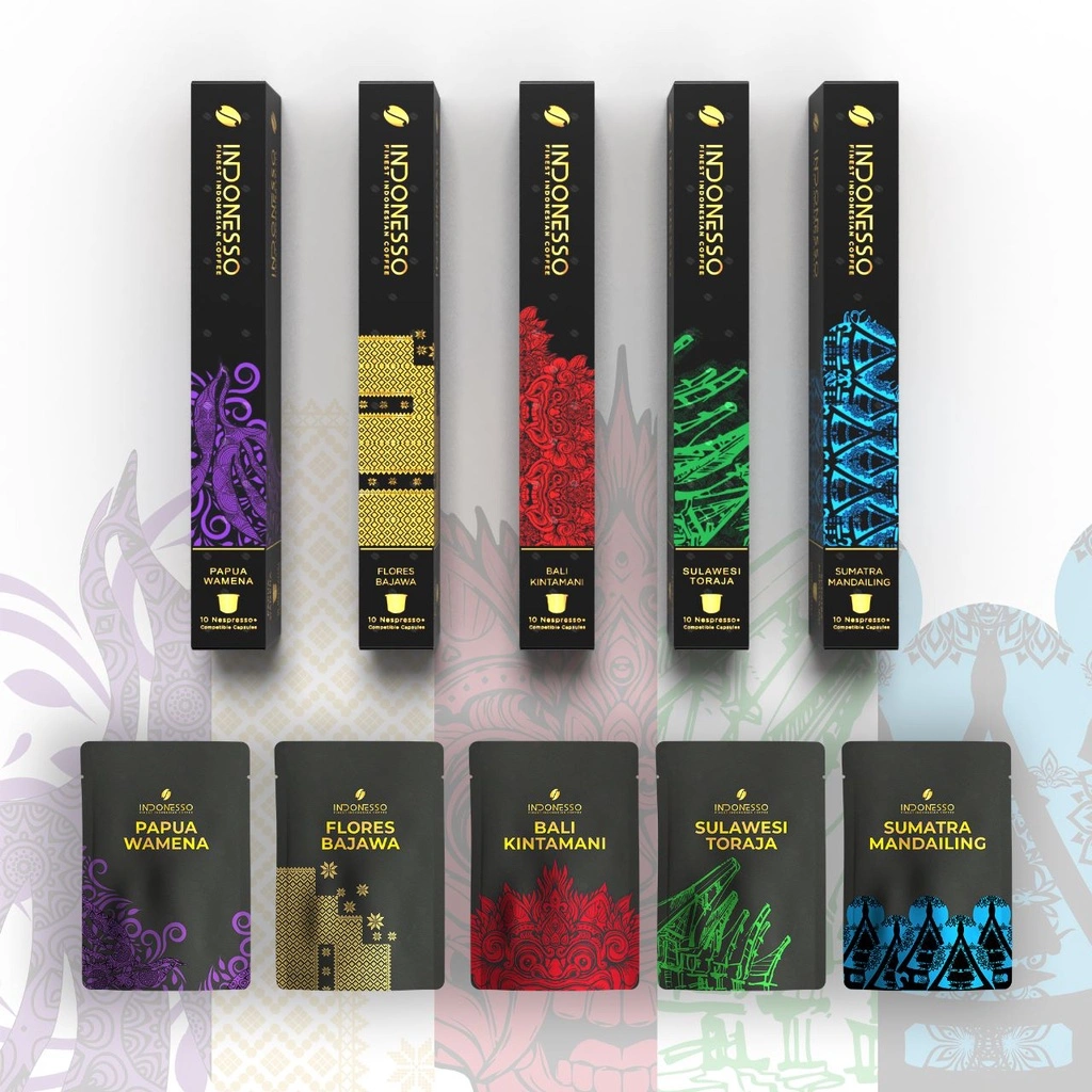 INDONESSO 5 Boxes Coffee Capsules Compatible with Nespresso Machines / Kapsul Kopi + 5 Easy Drip Sachets