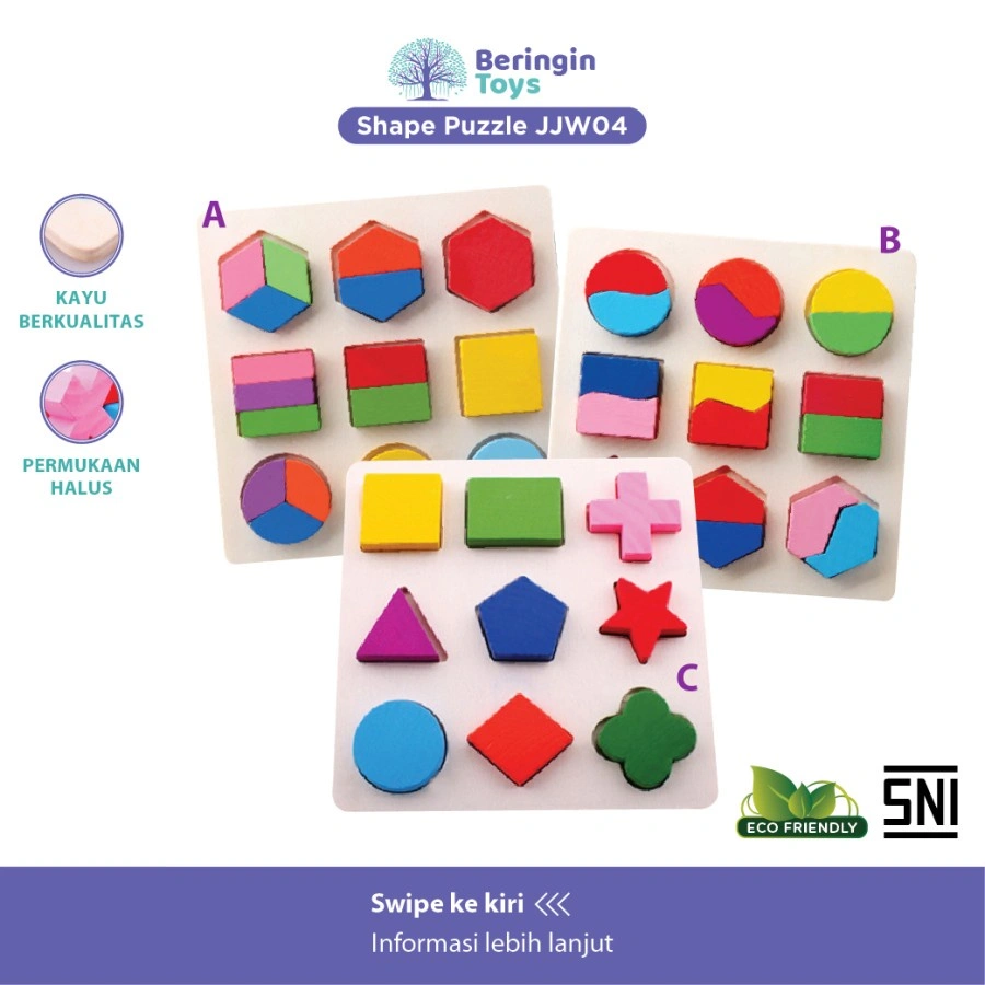 Beringin Toys Mainan Edukasi 3D Montessori Geometric Mainan Anak Puzzle Kayu Anak / Jigsaw Puzzle / Mainan Anak