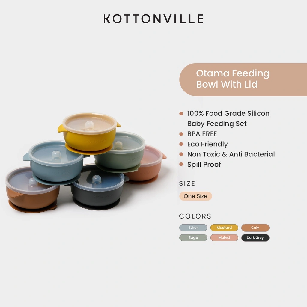 Kottonville - Mangkok Makan Anak Bayi Silikon Otama Silicone Bowl With Lid Laki-laki dan Perempuan [packaging plastik TANPA box]