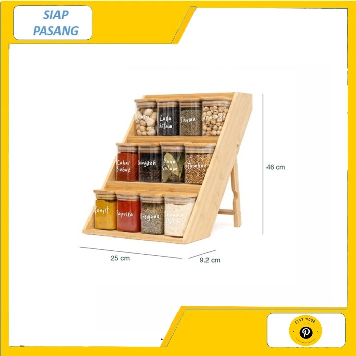 Costa 3 Tier Shelf / Rak Bumbu Dapur Kayu Bambu Tingkat / RAK TOPLES