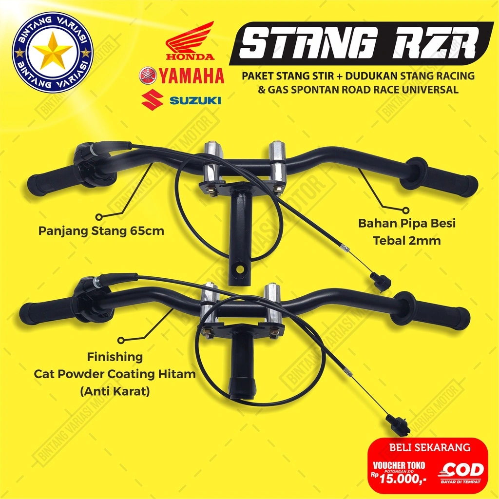 PAKET STANG STIR RZR PLUS DUDUKAN STANG RACING ROAD RACE UNIVERSAL MOTOR HONDA YAMAHA SUZUKI SATUSET