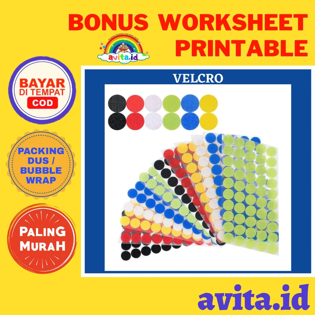 avita.id [1 Biji] Velcro bulat 10mm / 1.0cm warna warni craft DIY kerajinan tangan hook and loop harga per pasang