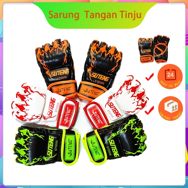 Sarung Tangan Tinju MMA / Gloves Setengah Jari Bahan Kulit / UFC / Sanda / Seni Bela Diri / Muay Thai Boxing