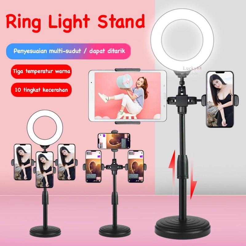 LIVE PHONE HOLDER RING LIGHT 16cm DESKTOP STAND SINGLE DOUBLE TRIPLE USB MODE DUAL 360 LIPAT FOLDING BRACKET SELFIE STREAMING TRIPOD LIGHTNING