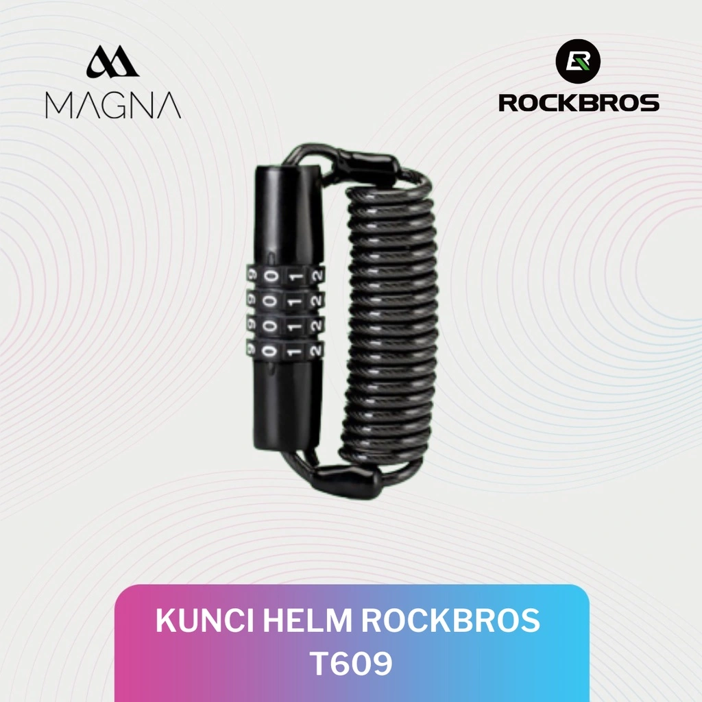 Kunci Helm Sepeda Rockbros T609 Hitam Bicycle Password 4 Digit Safety Cycling Lock Steel Gembok Kombinasi 4 Angka Waterproof Anti Maling Nomor MTB Angka Roadbike Sepedah