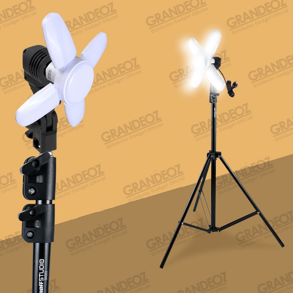 YAM Lampu Kipas 4 Bulb 30W + Light Stand Fitting Bohlam Lighting Holder Ring Single Socket E27 Dudukan Payung Softbox Soft Box foureyes deformable GODOX