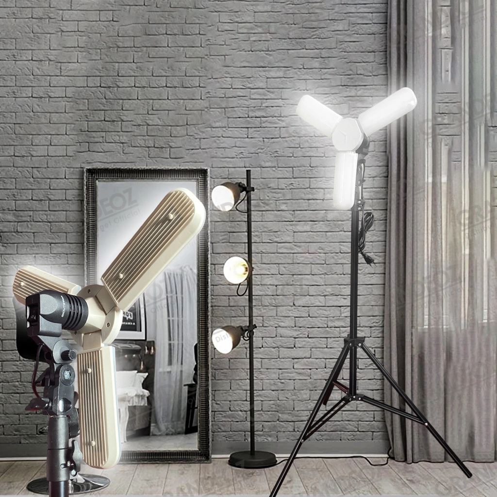 Lampu Fan Blade 45W + Light Stand 2M Fitting Bohlam Lighting Holder Ring Single Makeup Rias Socket E27 Dudukan Kipas YAM Payung Softbox Soft Box foureyes deformable 45W 65W GODOX TAKARA MIDIO