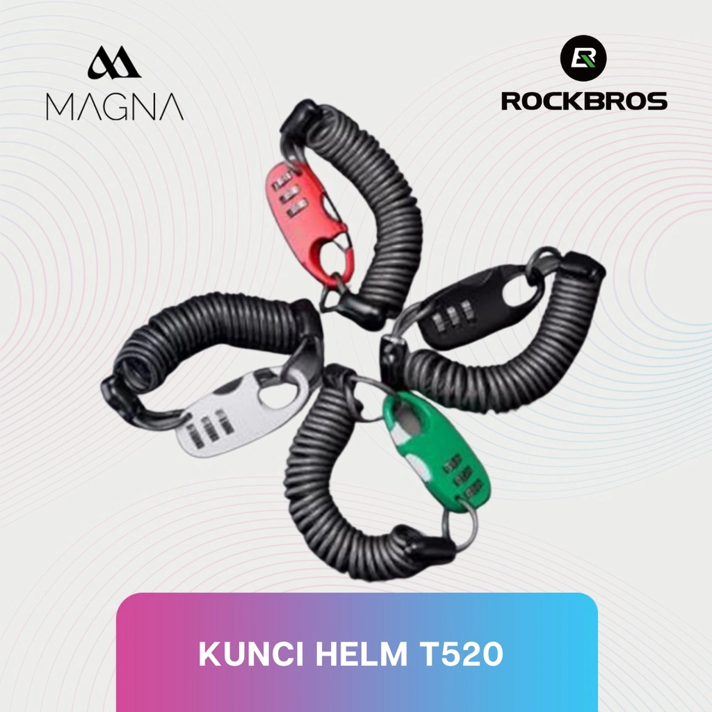 Kunci Gembok Helm Sepeda Rockbros T520 Bicycle 3 Digits Code Key Lock Steel Portable Kombinasi 3 Angka Elastis Anti Maling Nomor MTB Angka Roadbike Sepedah