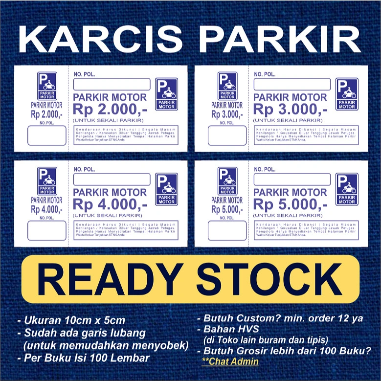 KARCIS PARKIR SEPEDA MOTOR READY STOK NOMINAL 2.000 3.000 4.000 5.000 BANYAK PILIHAN WARNA
