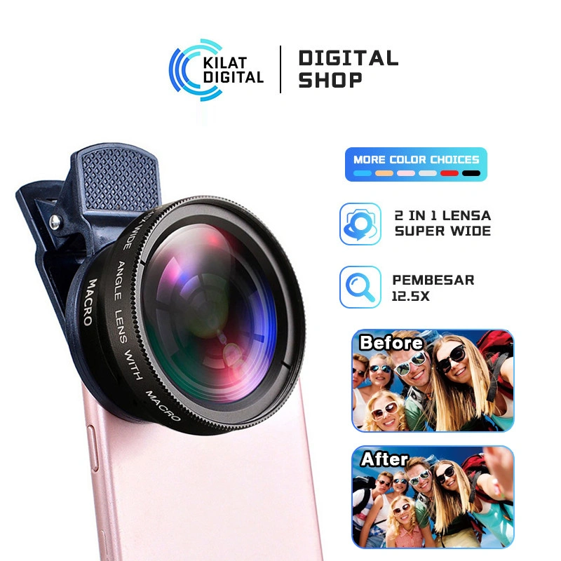 Super Wide Angle Lensa 2 In 1 Macro Smartphone Aksesoris HP 0.45X Lens Dengan Klip Untuk Handphone