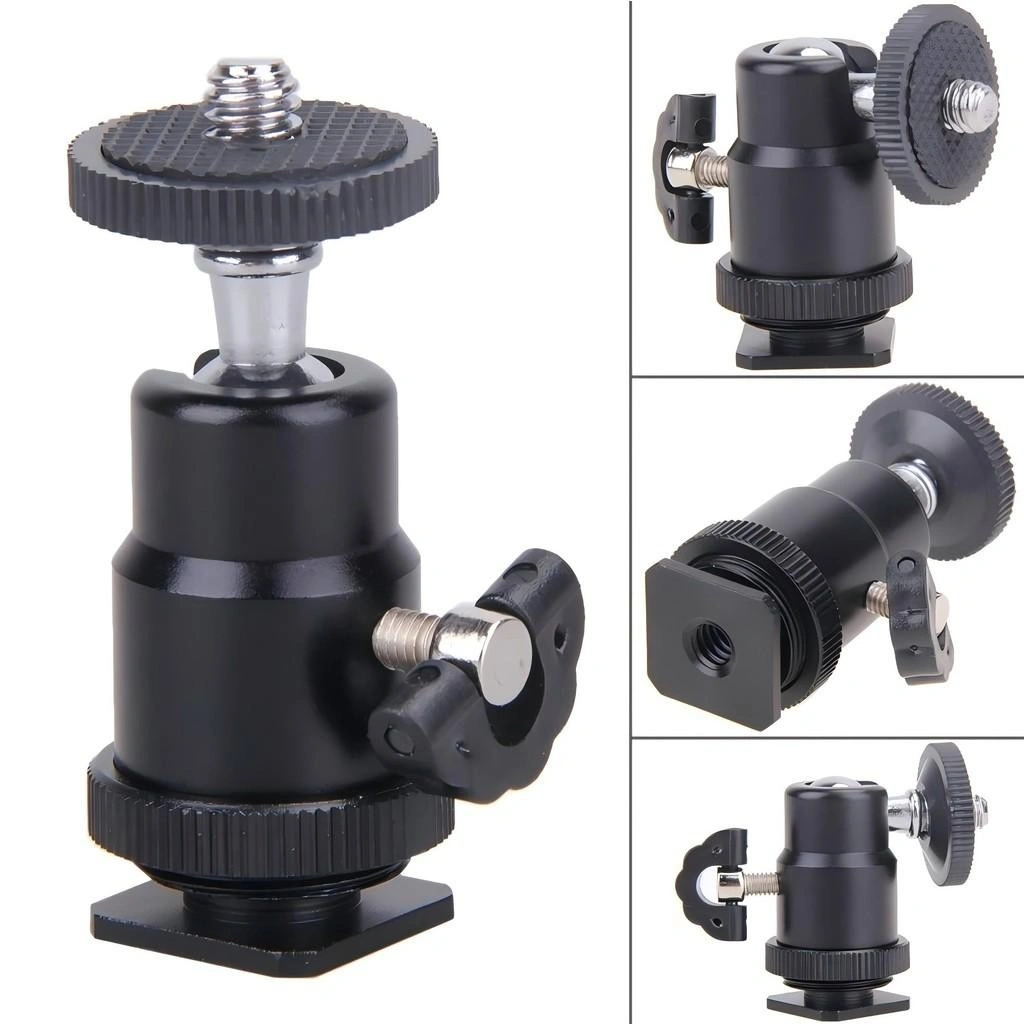 Sepatu Panas Metal Gimbal Kecil – 1/4 Screw Interface, Bola Universal Gimbal, Bracket Fotografi, Dudukan Kamera, Aksesori Tripod, Mount Flash, Stabil & Tahan Lama untuk Lighting & Peralatan Studio