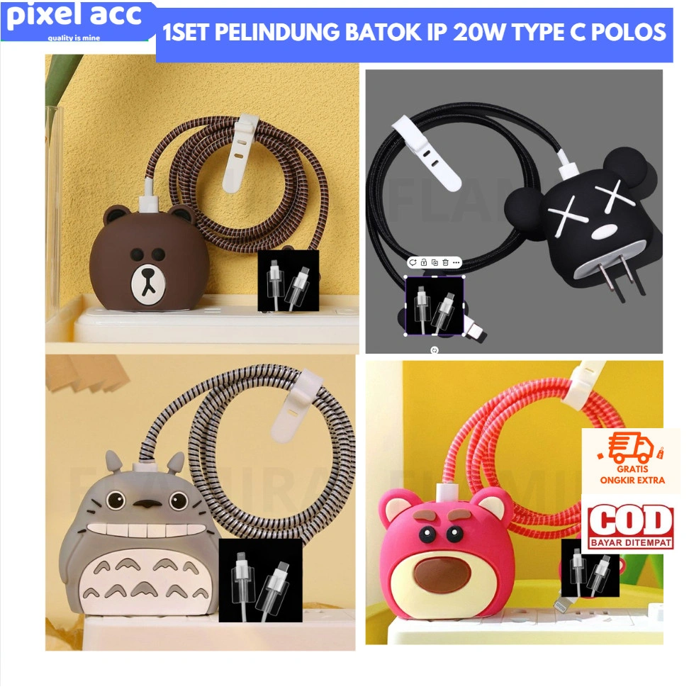 1 SET Pelindung Batok Type C Polos Pelindung Batok 1 Set Kartun Pengisi Daya Penutup Pelindung Kabel Selongsong Pelindung untuk Adaptor Pengisian Cepat IP 18/20W